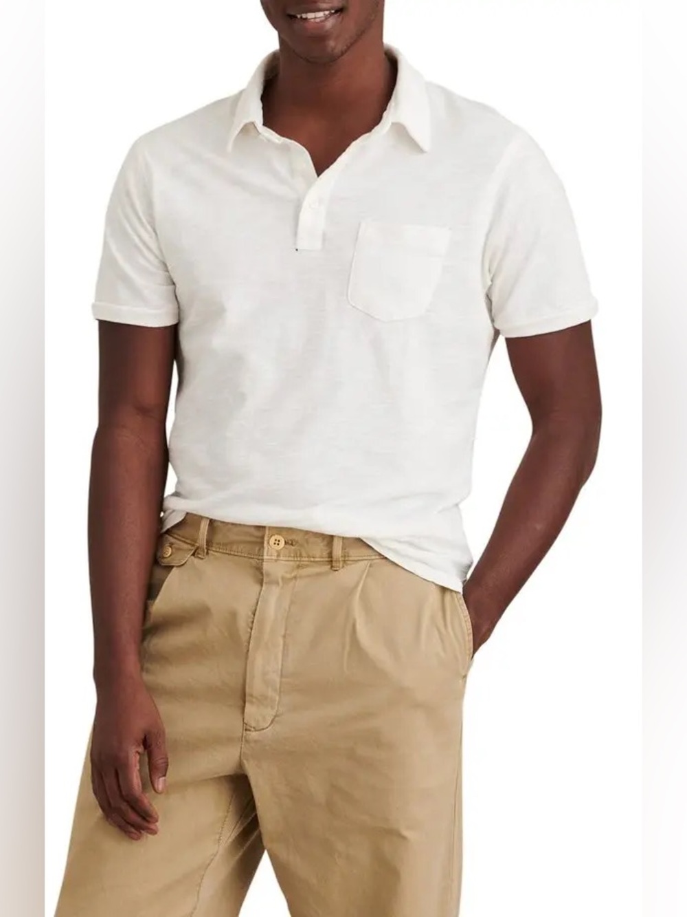 Alex Mill White Short Sleeve‎ Polo Shirt Size Small Pocket Golf Casual Cotton